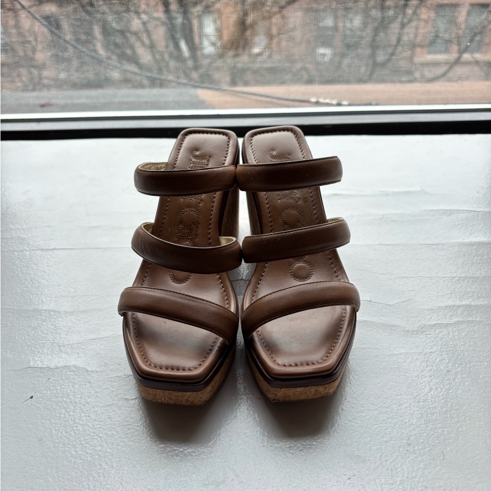 Jimmy Choo Athenia Leather Wedge Mules in Brown Size 35/5